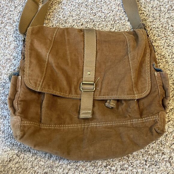 Fossil Brown Corduroy Crossbody Messenger Handbag Adjustable Strap Y2K Purse - Picture 1 of 15